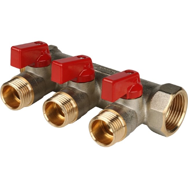 Коллектор 3 отвода с шаровыми кранами STOUT 3/4" 1/2" (красные ручки) (SMB 6200 341203) в Нижнем Новгороде