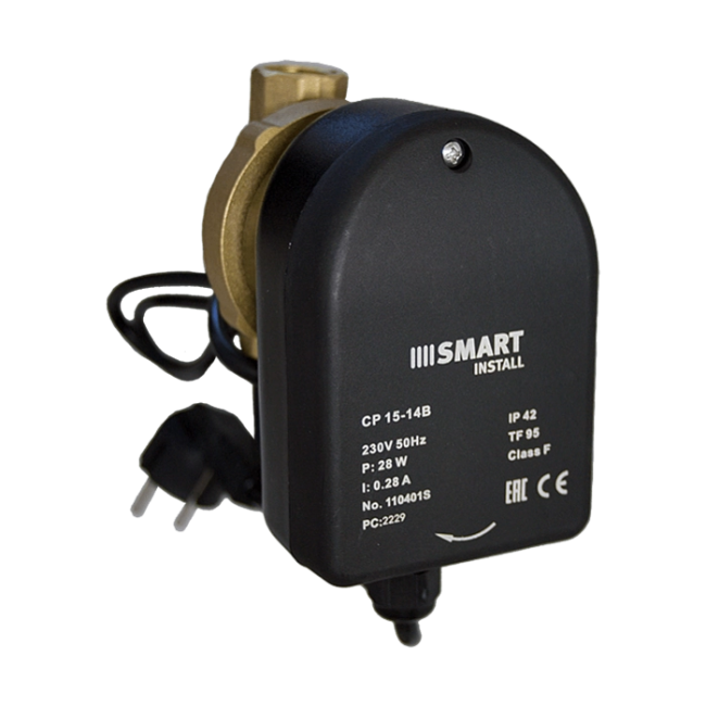 Насос циркуляционный для ГВС Smart Install CP 15-14B 85мм 28Вт 1x230В 50Гц Насос циркуляционный для ГВС Smart Install CP 15-14B 85мм 28Вт 1x230В 50Гц